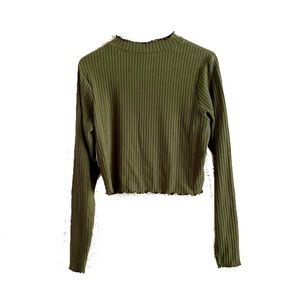 Crop Top - Women’s Large - Long Sleeves - Nordstrom BP - Dark Olive Green - NWT